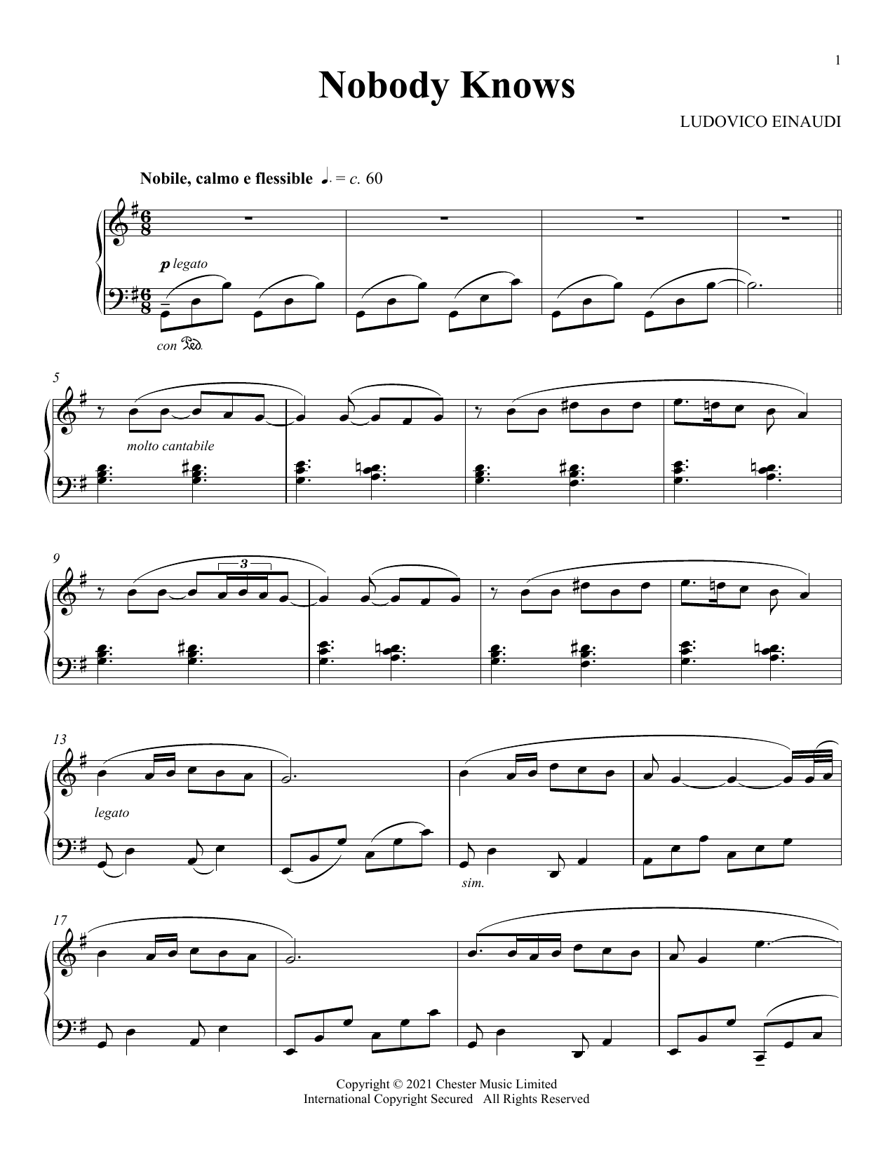 Ludovico Einaudi Nobody Knows sheet music notes and chords. Download Printable PDF.