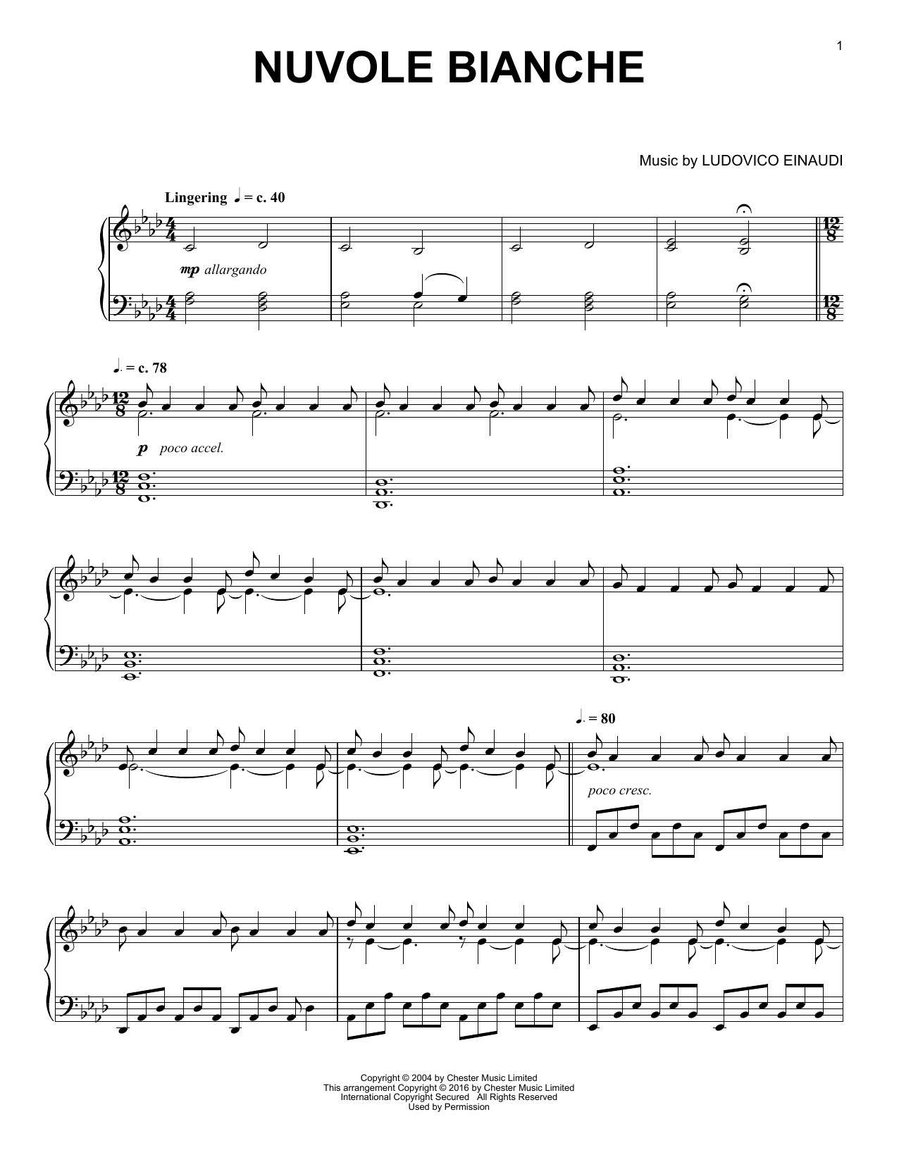 Ludovico Einaudi Nuvole Bianche sheet music notes and chords. Download Printable PDF.