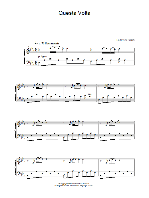 Learn to play Ludovico Einaudi Questa Volta sheet music for Piano Solo in minutes. Price: 7.8900$ Ludovico Einaudi Questa Volta sheet music notes and chords arranged for Piano Solo