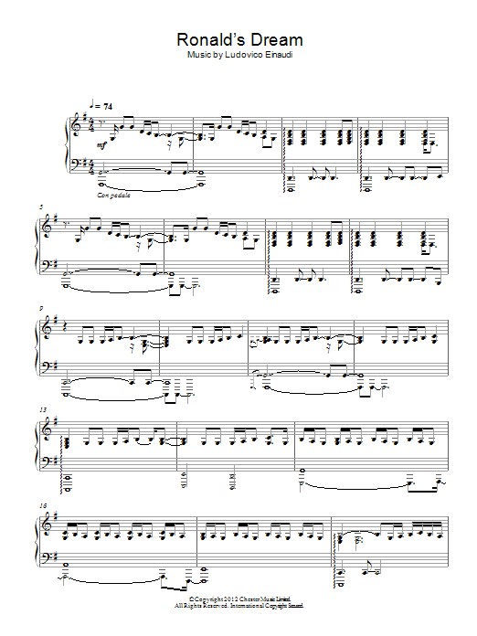 Learn to play Ludovico Einaudi Ronald's Dream sheet music for Piano Solo in minutes. Price: 7.8900$ Ludovico Einaudi Ronald's Dream sheet music notes and chords arranged for Piano Solo