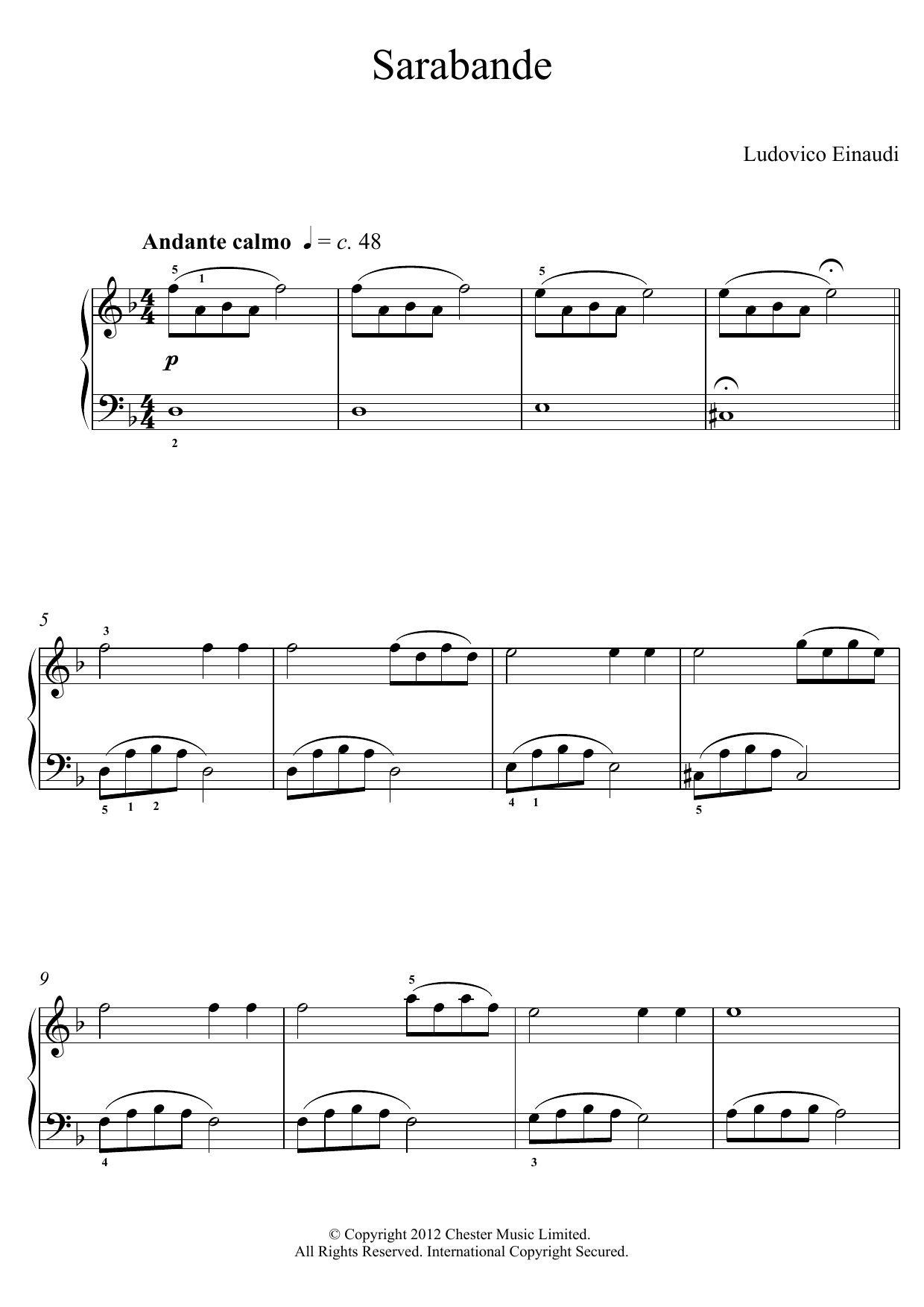 Ludovico Einaudi Sarabande sheet music notes and chords. Download Printable PDF.