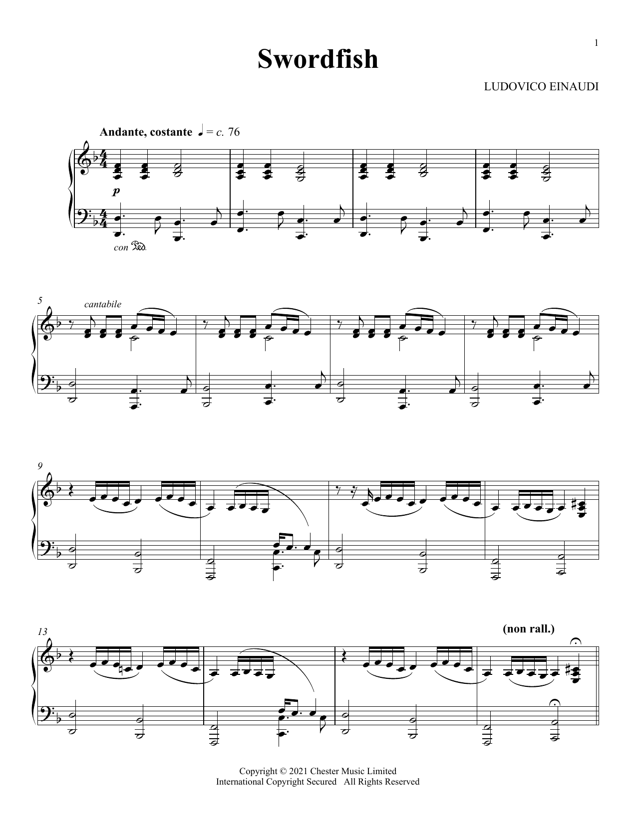 Ludovico Einaudi Swordfish sheet music notes and chords. Download Printable PDF.