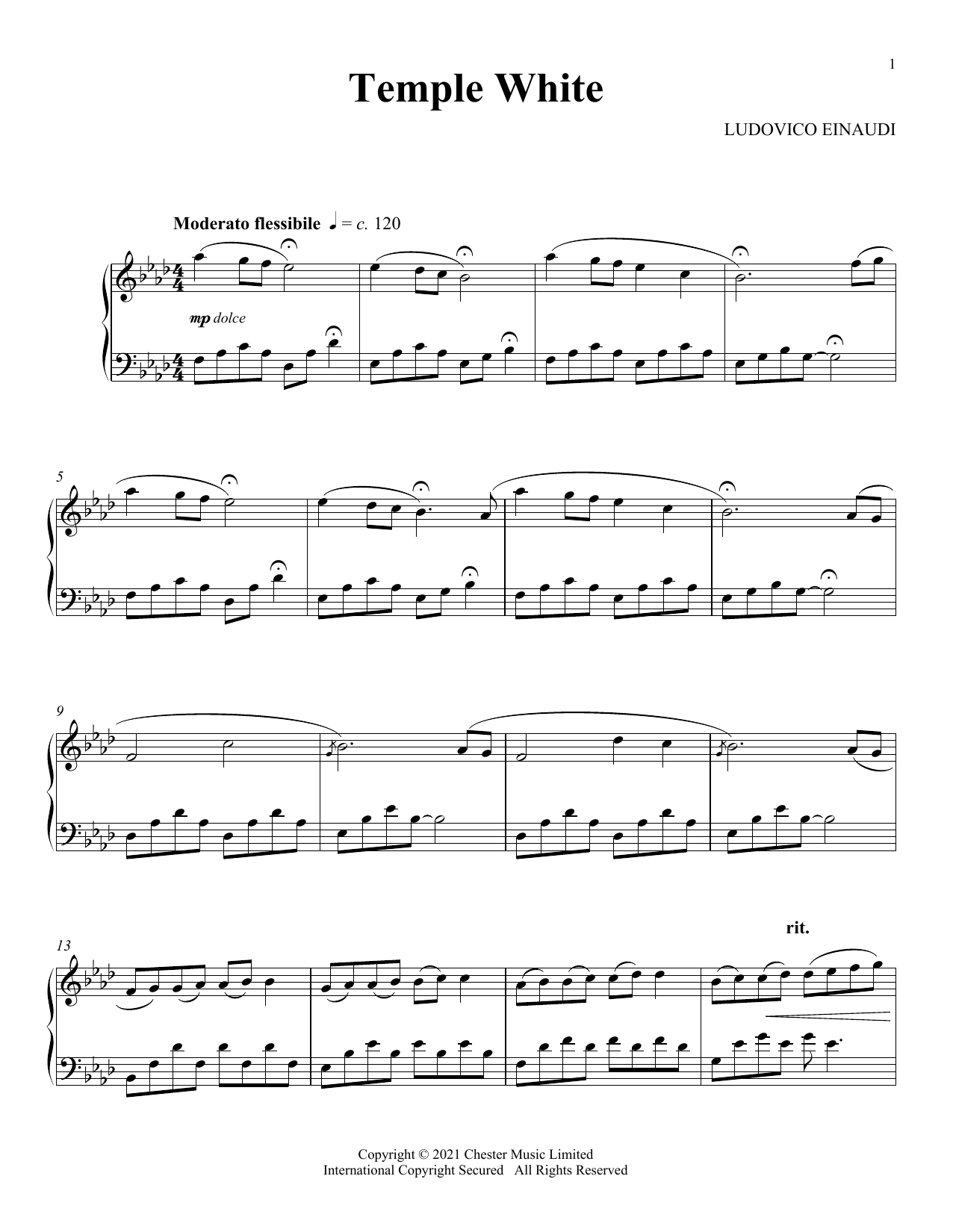 Ludovico Einaudi Temple White sheet music notes and chords. Download Printable PDF.