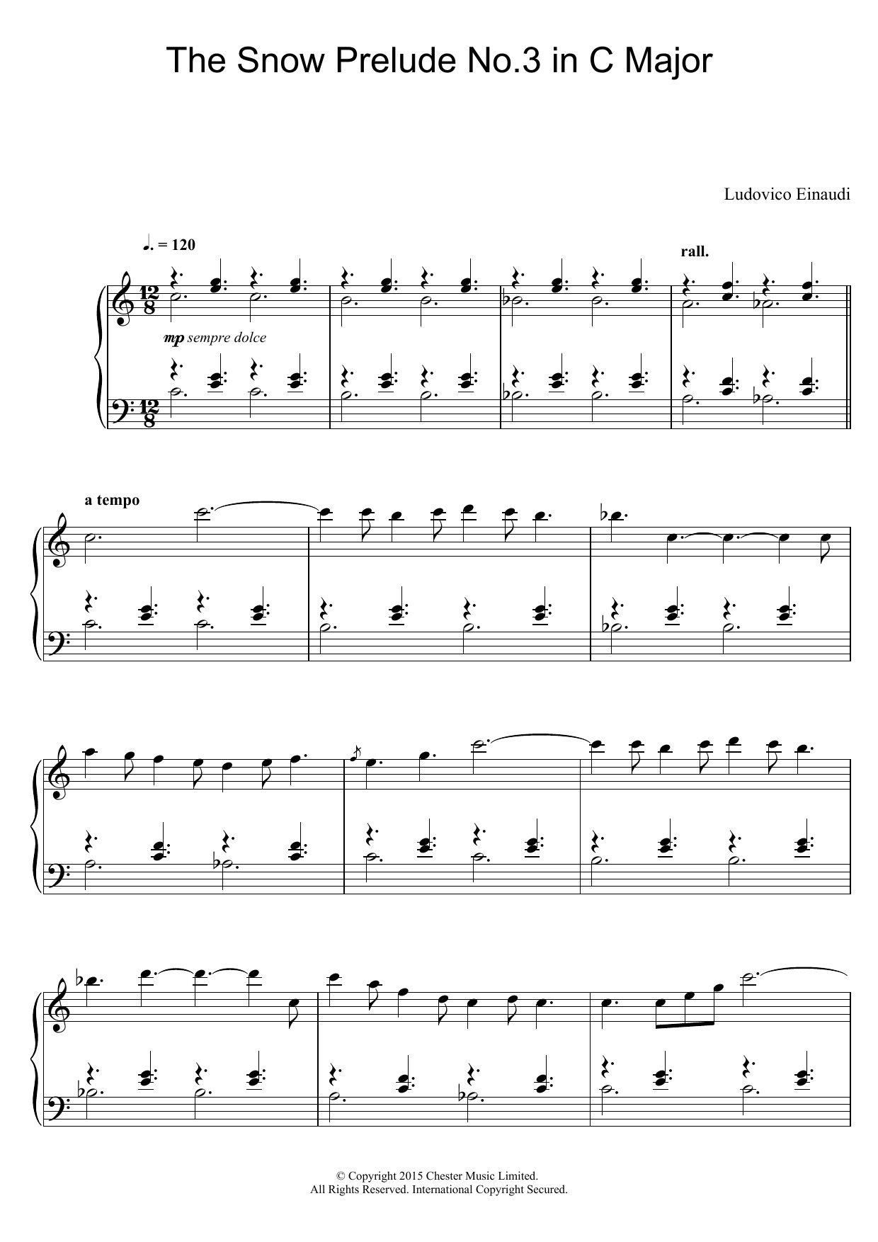 Ludovico Einaudi The Snow Prelude No. 3 In C Major sheet music notes and chords. Download Printable PDF.