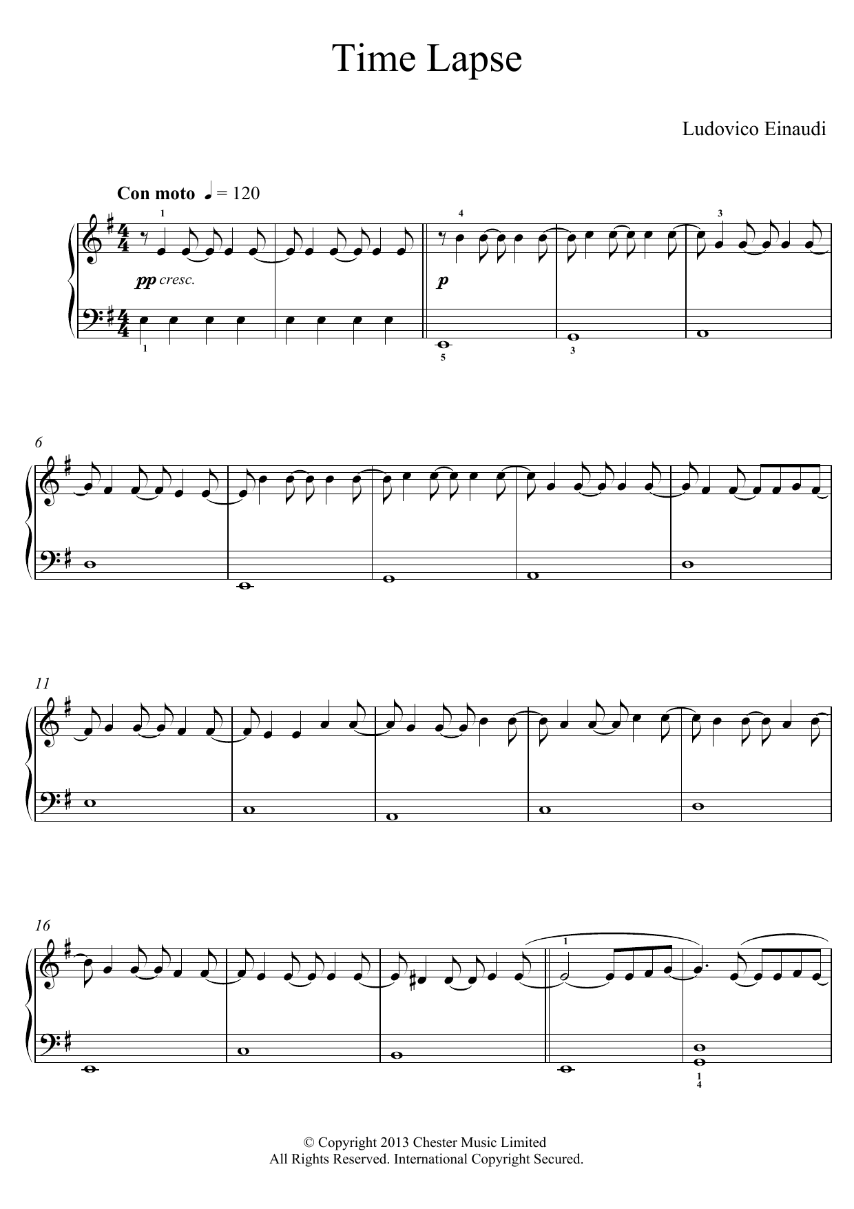 Ludovico Einaudi Time Lapse sheet music notes and chords. Download Printable PDF.