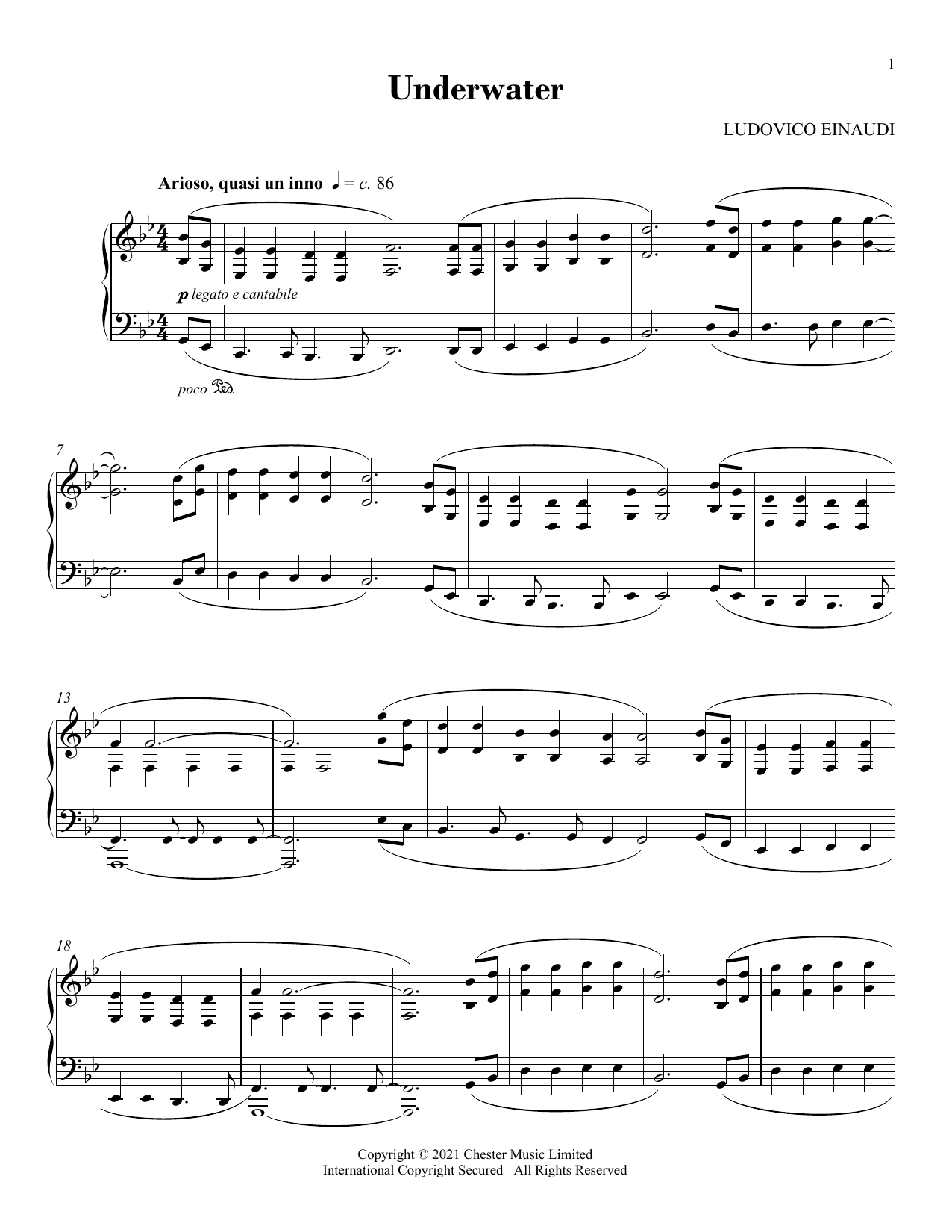 Ludovico Einaudi Underwater sheet music notes and chords. Download Printable PDF.