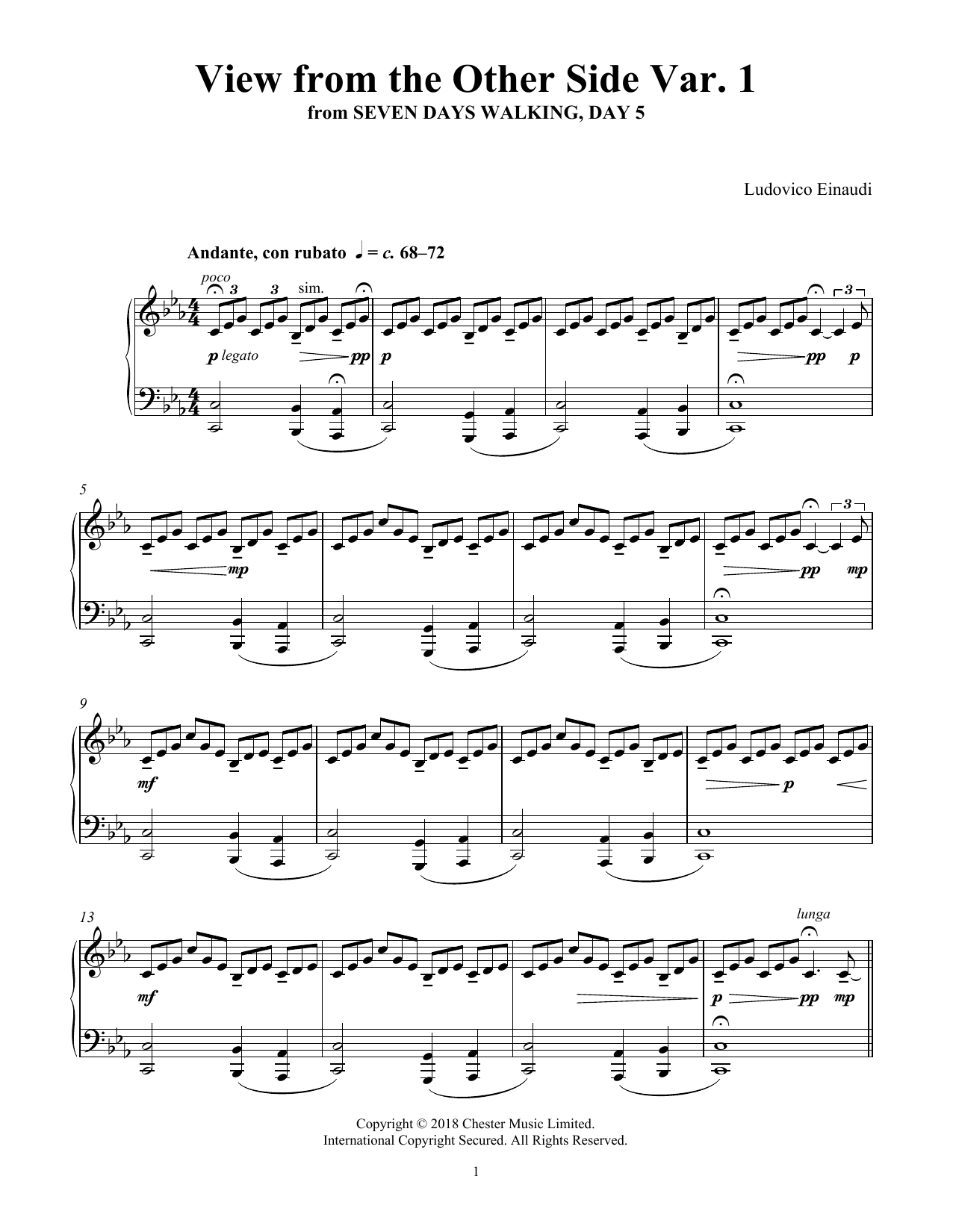 Ludovico Einaudi View From The Other Side Var. 1 (from Seven Days Walking: Day 5) sheet music notes and chords. Download Printable PDF.