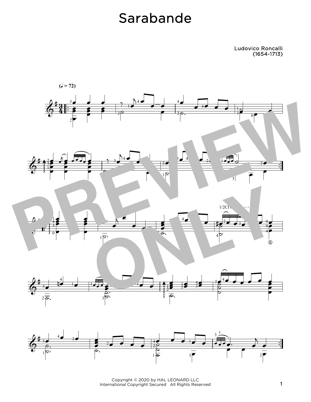 Ludovico Roncalli Sarabande sheet music notes and chords. Download Printable PDF.