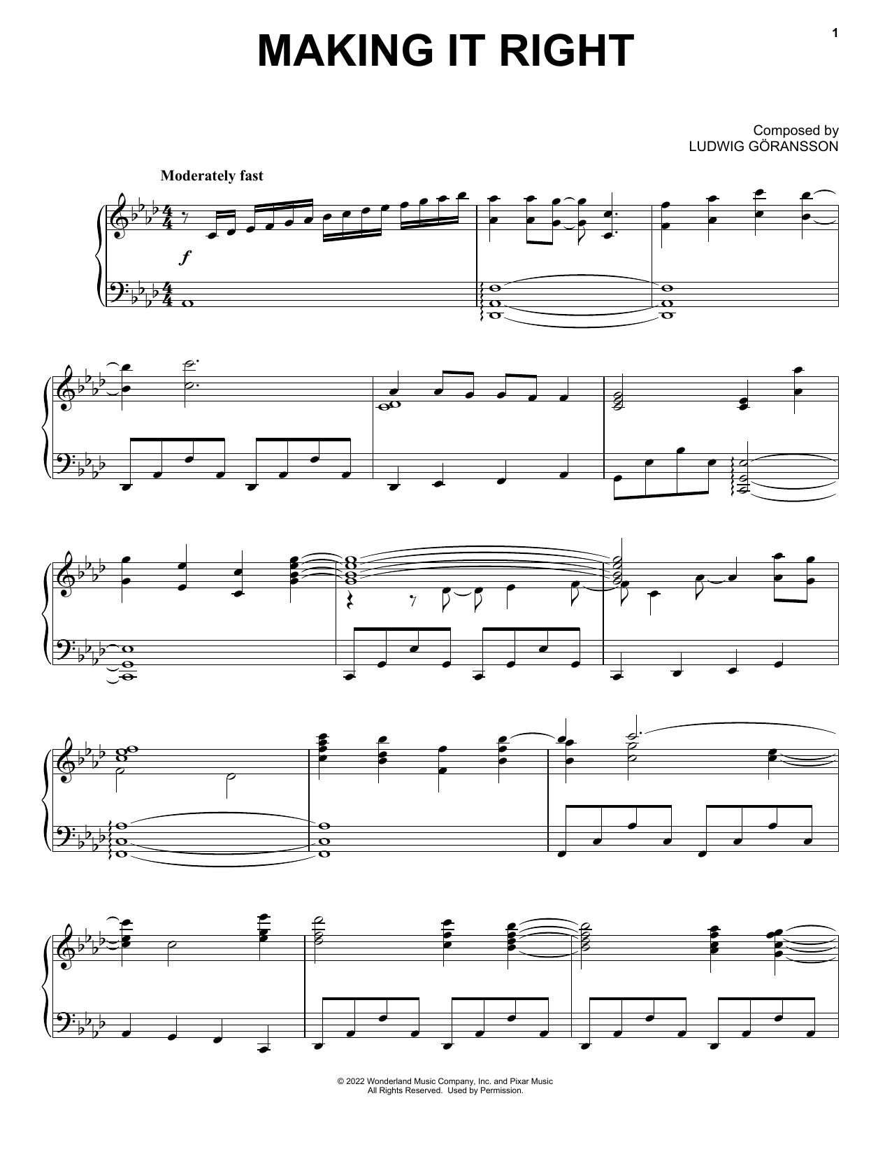 Learn to play Ludwig Göransson Making It Right (from Turning Red) sheet music for Piano Solo in minutes. Price: 7.8900$ Ludwig Göransson Making It Right (from Turning Red) sheet music notes and chords arranged for Piano Solo