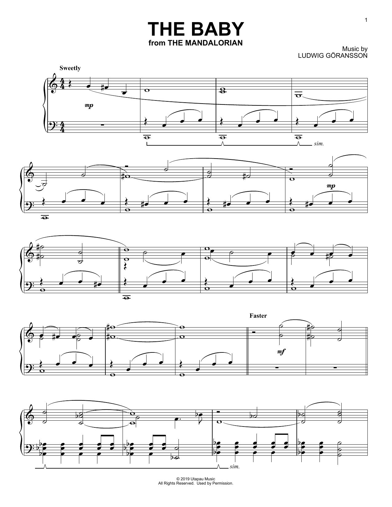 Learn to play Ludwig Goransson The Baby (from Star Wars: The Mandalorian) sheet music for Piano Solo in minutes. Price: 7.8900$ Ludwig Goransson The Baby (from Star Wars: The Mandalorian) sheet music notes and chords arranged for Piano Solo
