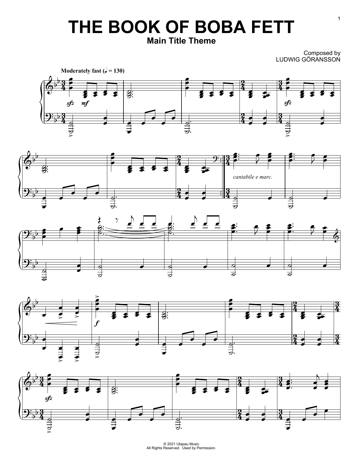 Ludwig Göransson The Book Of Boba Fett (Main Title Theme) sheet music notes and chords. Download Printable PDF.