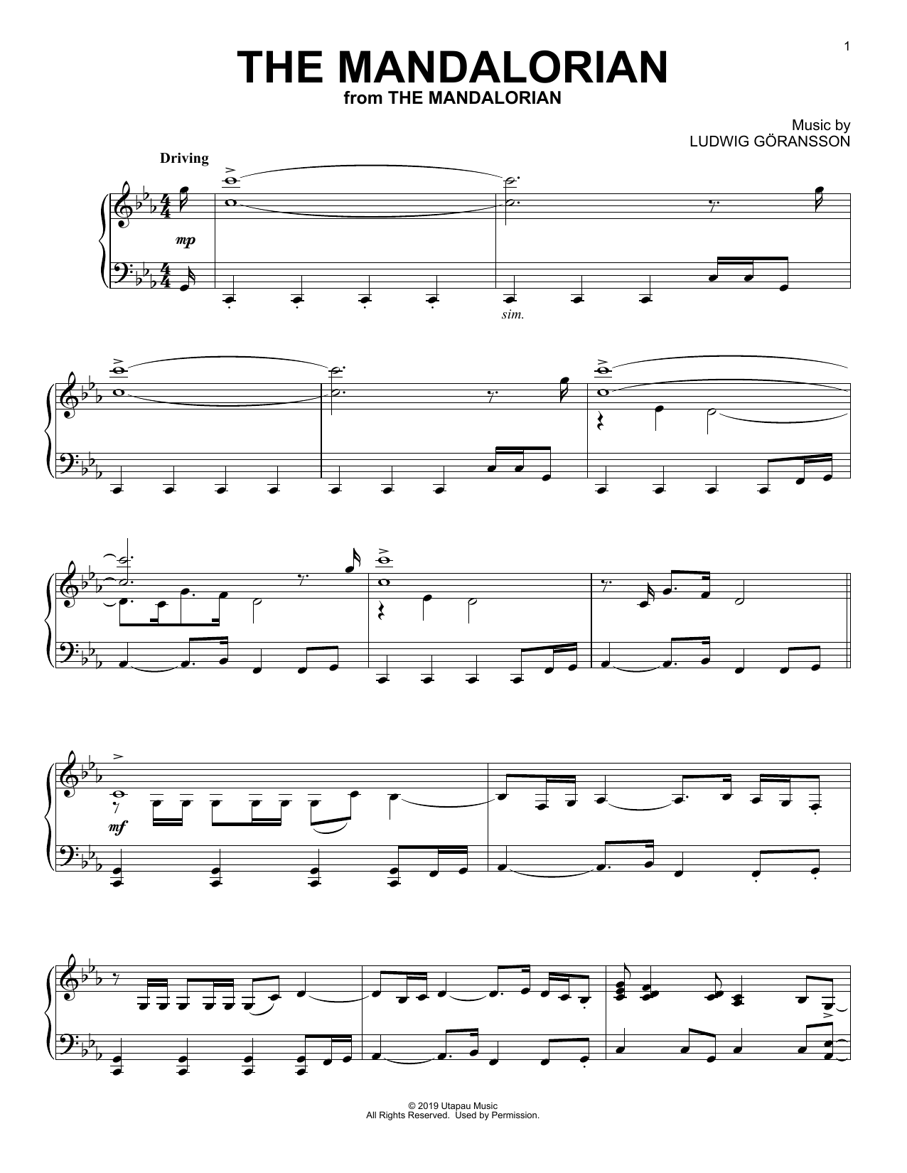 Ludwig Goransson The Mandalorian (from Star Wars: The Mandalorian) sheet music notes and chords. Download Printable PDF.