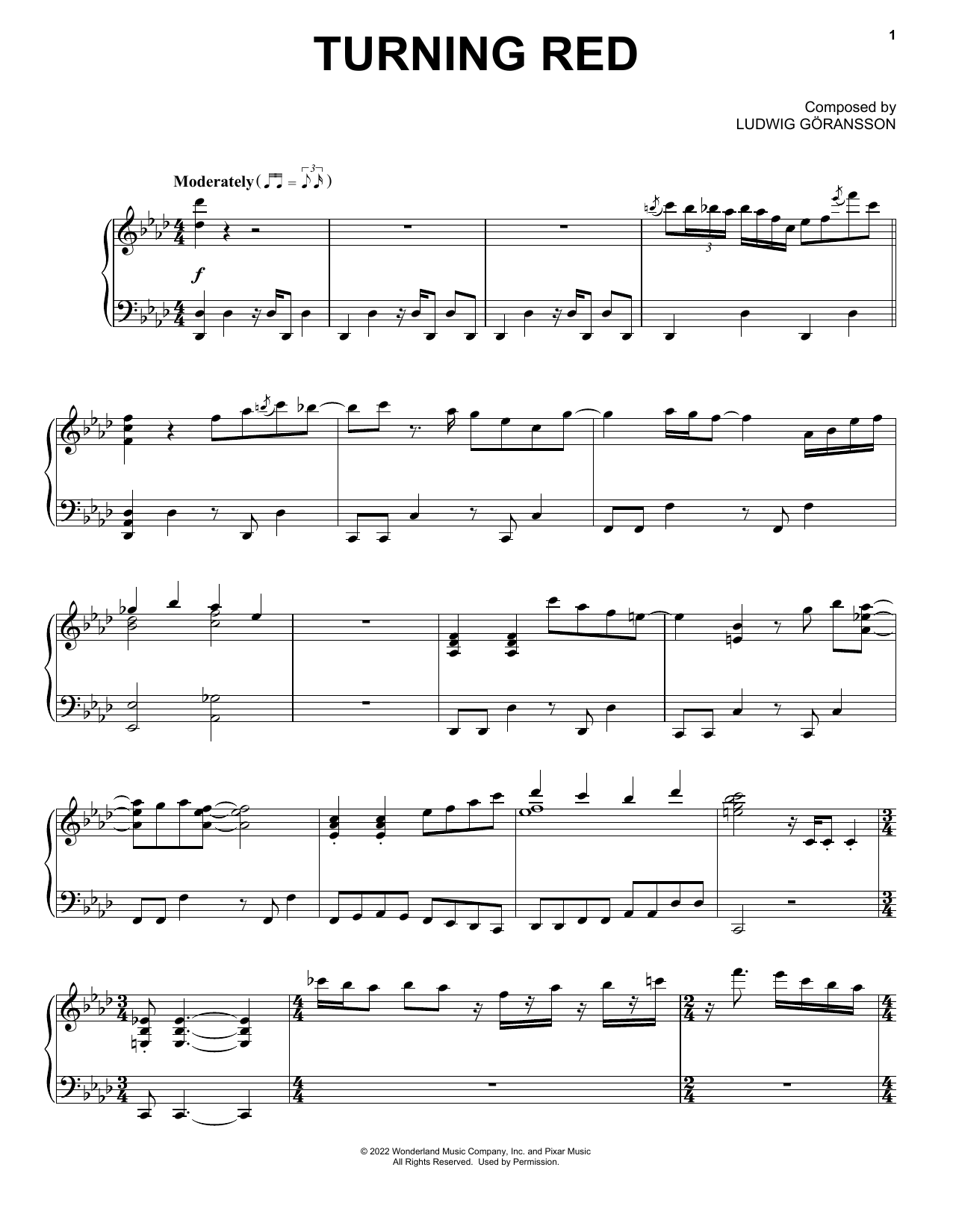 Learn to play Ludwig Göransson Turning Red (from Turning Red) sheet music for Piano Solo in minutes. Price: 7.8900$ Ludwig Göransson Turning Red (from Turning Red) sheet music notes and chords arranged for Piano Solo