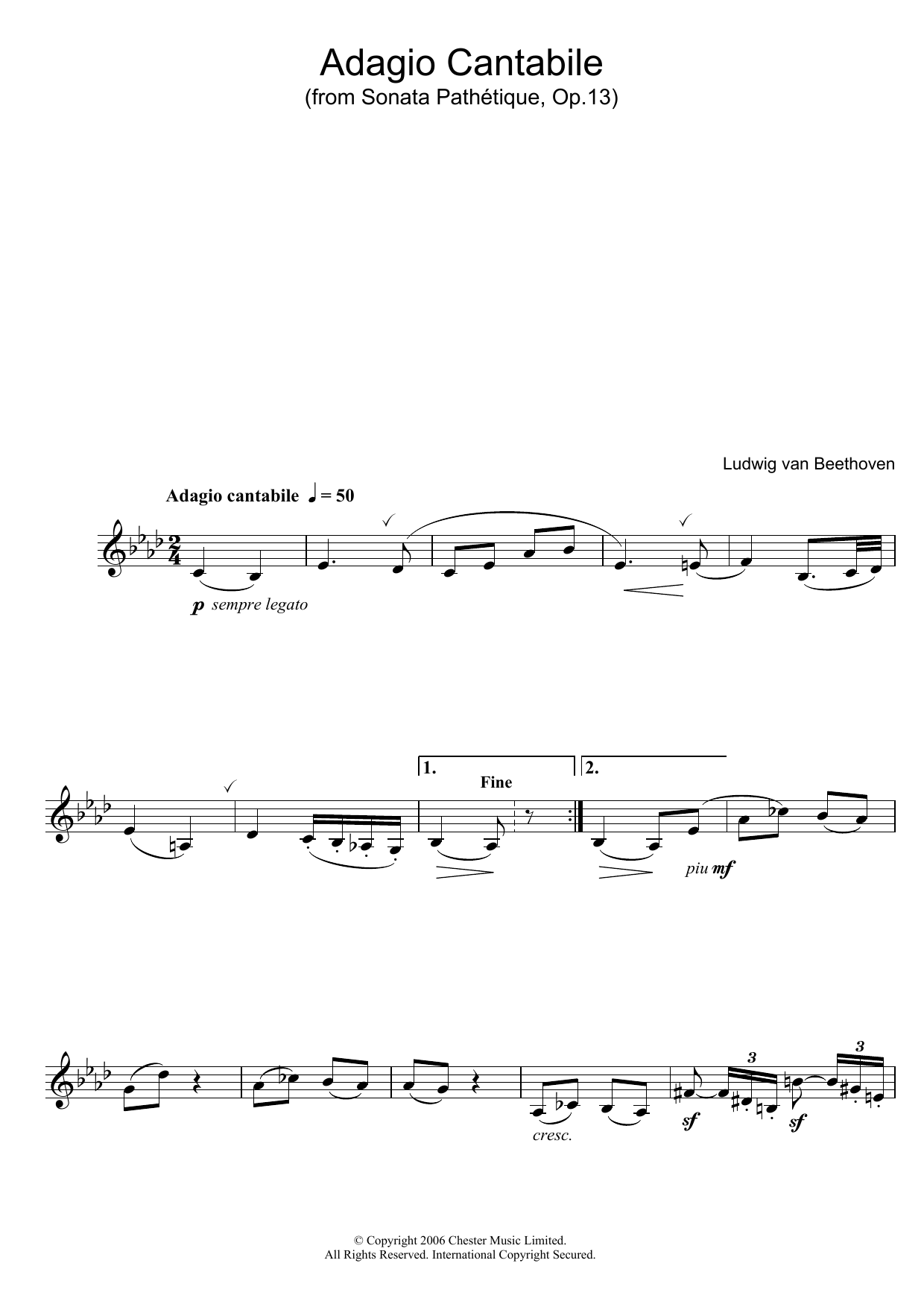 Ludwig van Beethoven Adagio Cantabile from Sonate Pathetique Op.13 sheet music notes and chords. Download Printable PDF.