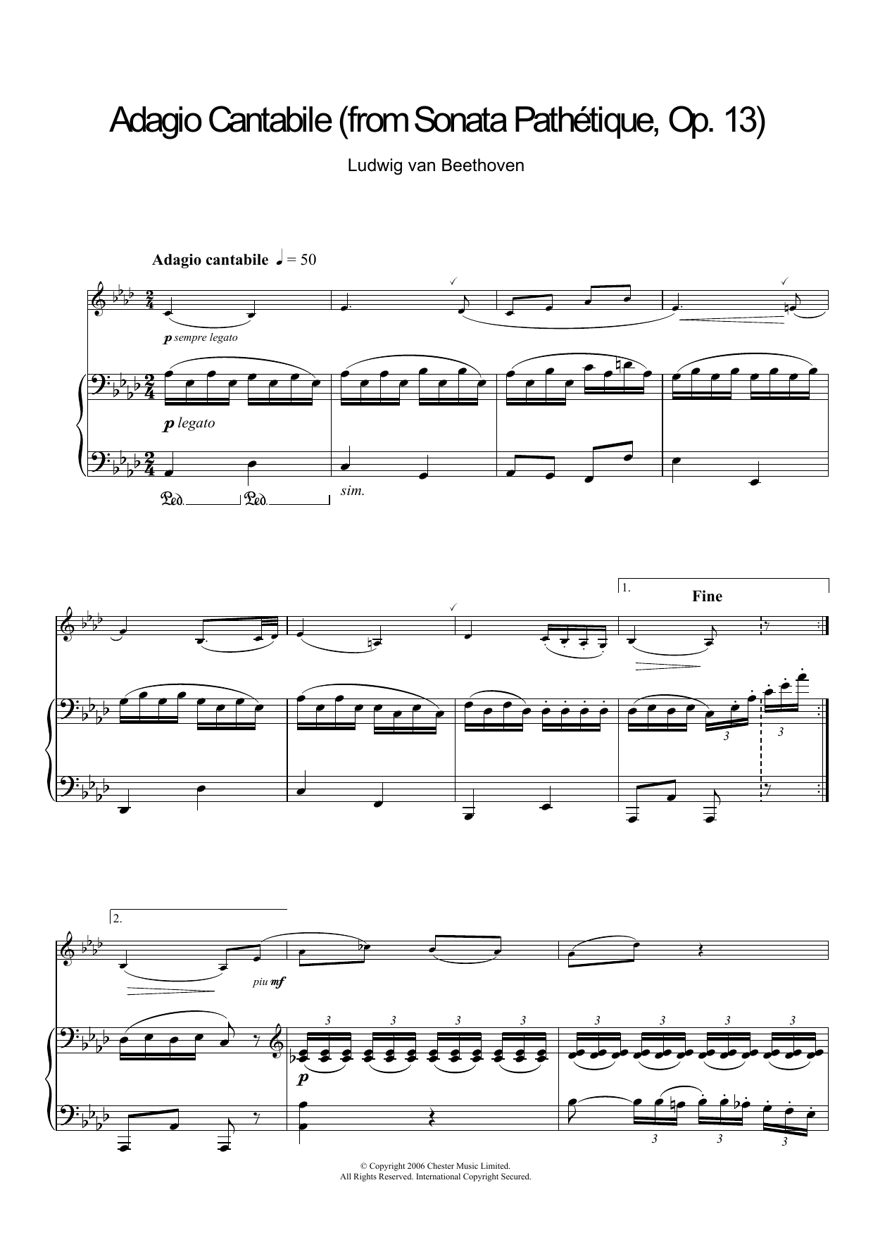 Ludwig van Beethoven Adagio Cantabile from Sonate Pathetique Op.13, Theme from the Second Movement sheet music notes and chords. Download Printable PDF.