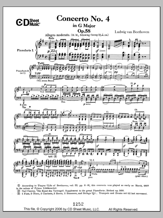 Ludwig van Beethoven Concerto No. 4 In G Major, Op. 58 sheet music notes and chords. Download Printable PDF.