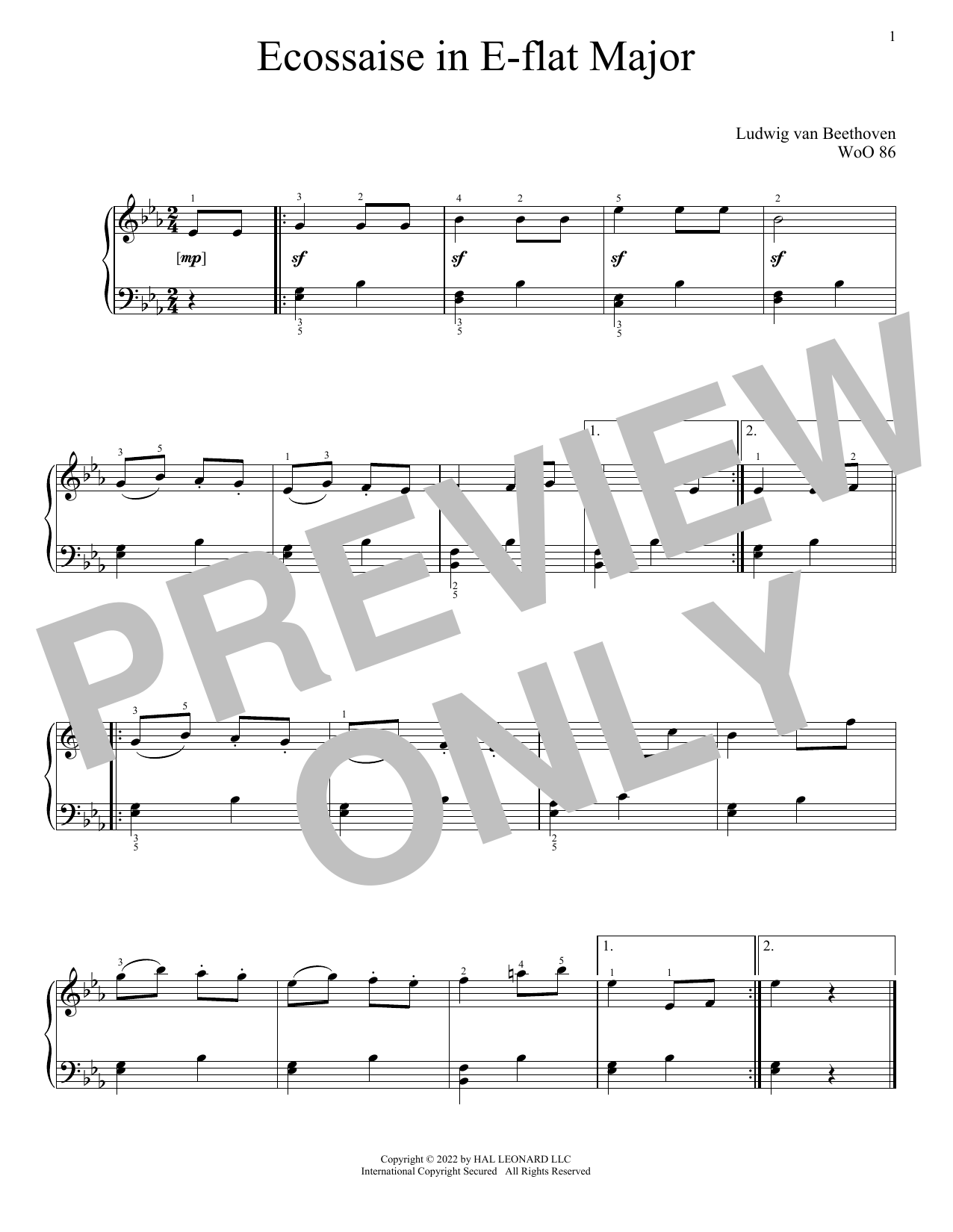 Ludwig van Beethoven Eccossaise In E-Flat Major, WoO 86 sheet music notes and chords. Download Printable PDF.