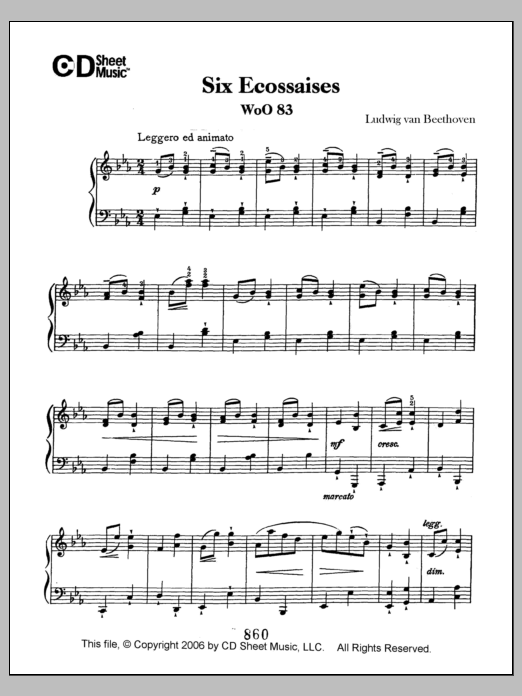 Ludwig van Beethoven Ecossaises (6), Woo 83 sheet music notes and chords. Download Printable PDF.