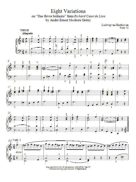 Learn to play Ludwig Van Beethoven Eight Variations On Ludwig Van Beethoven Eight Variations On