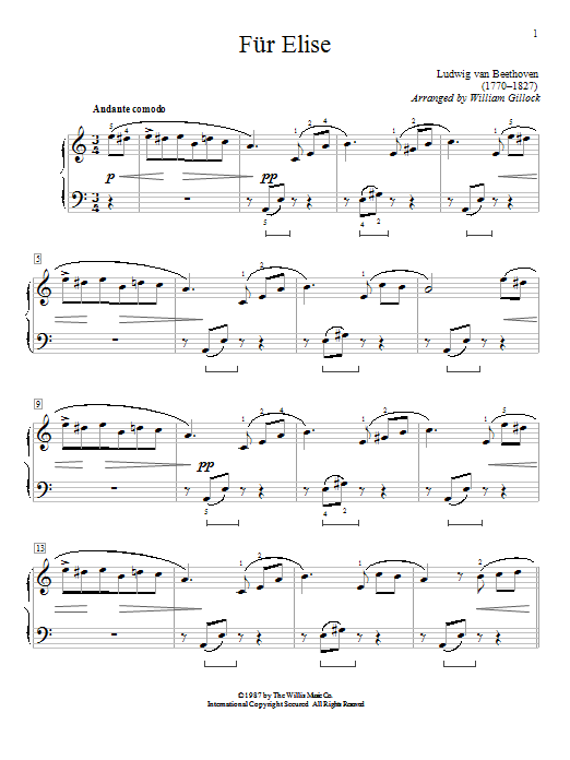 Ludwig van Beethoven Fur Elise sheet music notes and chords. Download Printable PDF.