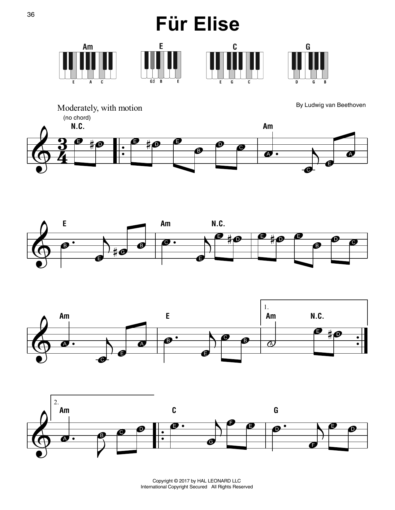 Ludwig van Beethoven Fur Elise sheet music notes and chords. Download Printable PDF.