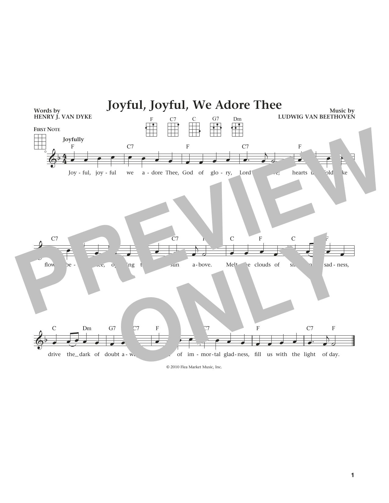 Learn to play Ludwig van Beethoven Joyful, Joyful, We Adore Thee (from The Daily Ukulele) (arr. Liz and Jim Beloff) sheet music for Ukulele in minutes. Price: 5.9900$ Ludwig van Beethoven Joyful, Joyful, We Adore Thee (from The Daily Ukulele) (arr. Liz and Jim Beloff) sheet music notes and chords arranged for Ukulele