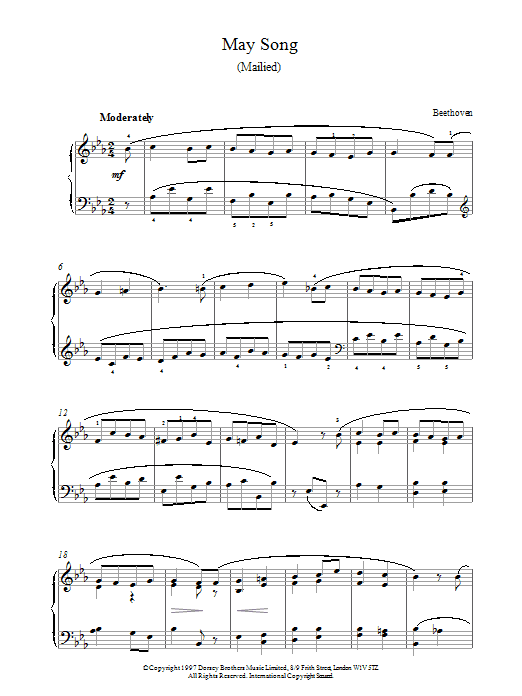 Ludwig van Beethoven May Song Op.52, No.4 sheet music notes and chords arranged for Piano Solo