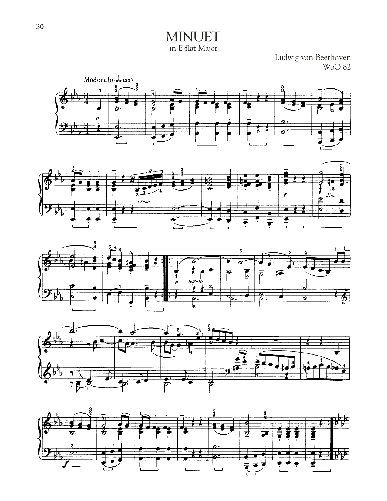 Learn to play Ludwig van Beethoven Minuet In E-Flat, WoO 82 sheet music for Piano Solo in minutes. Price: 7.8900$ Ludwig van Beethoven Minuet In E-Flat, WoO 82 sheet music notes and chords arranged for Piano Solo