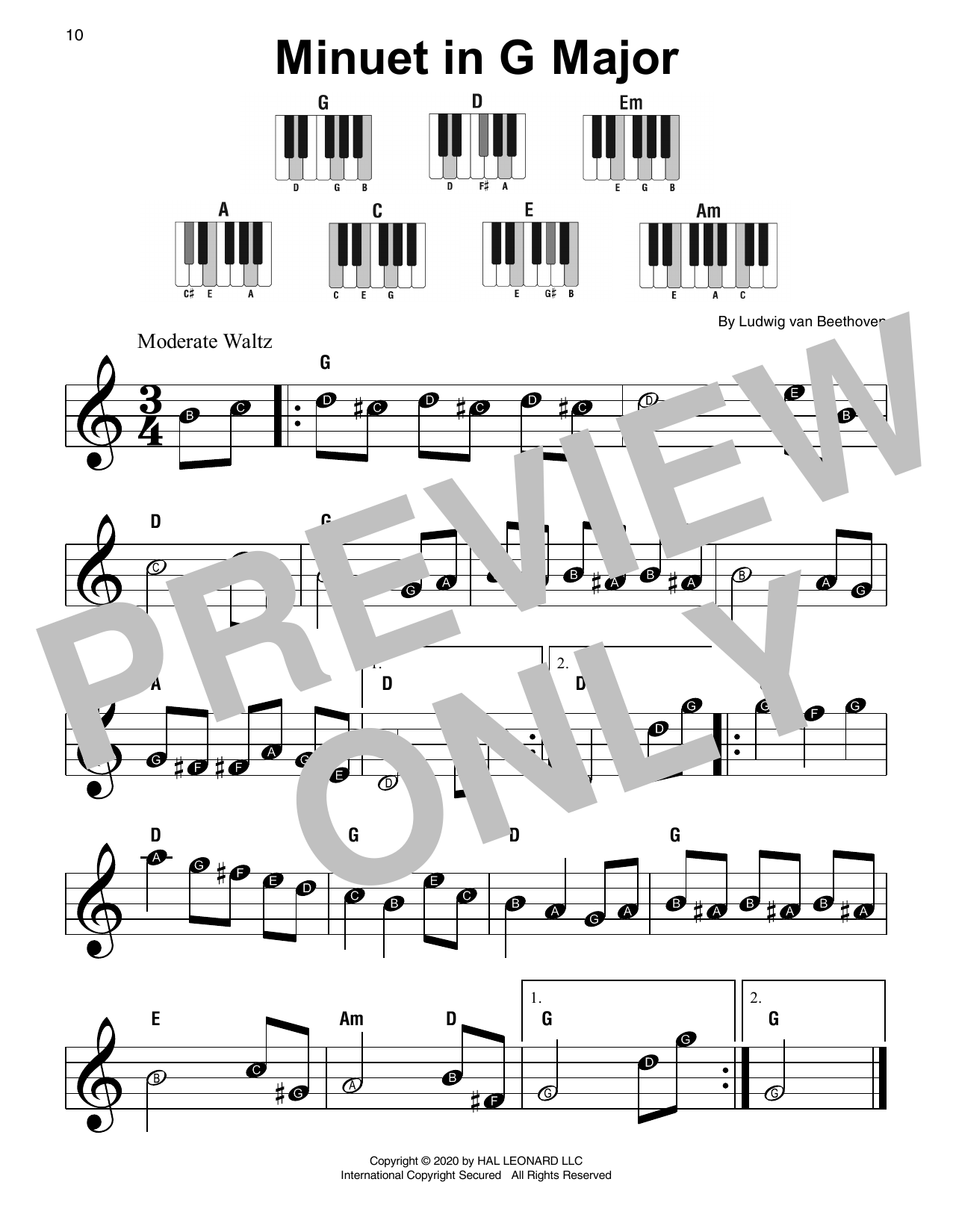 Ludwig van Beethoven Minuet In G Major sheet music notes and chords. Download Printable PDF.