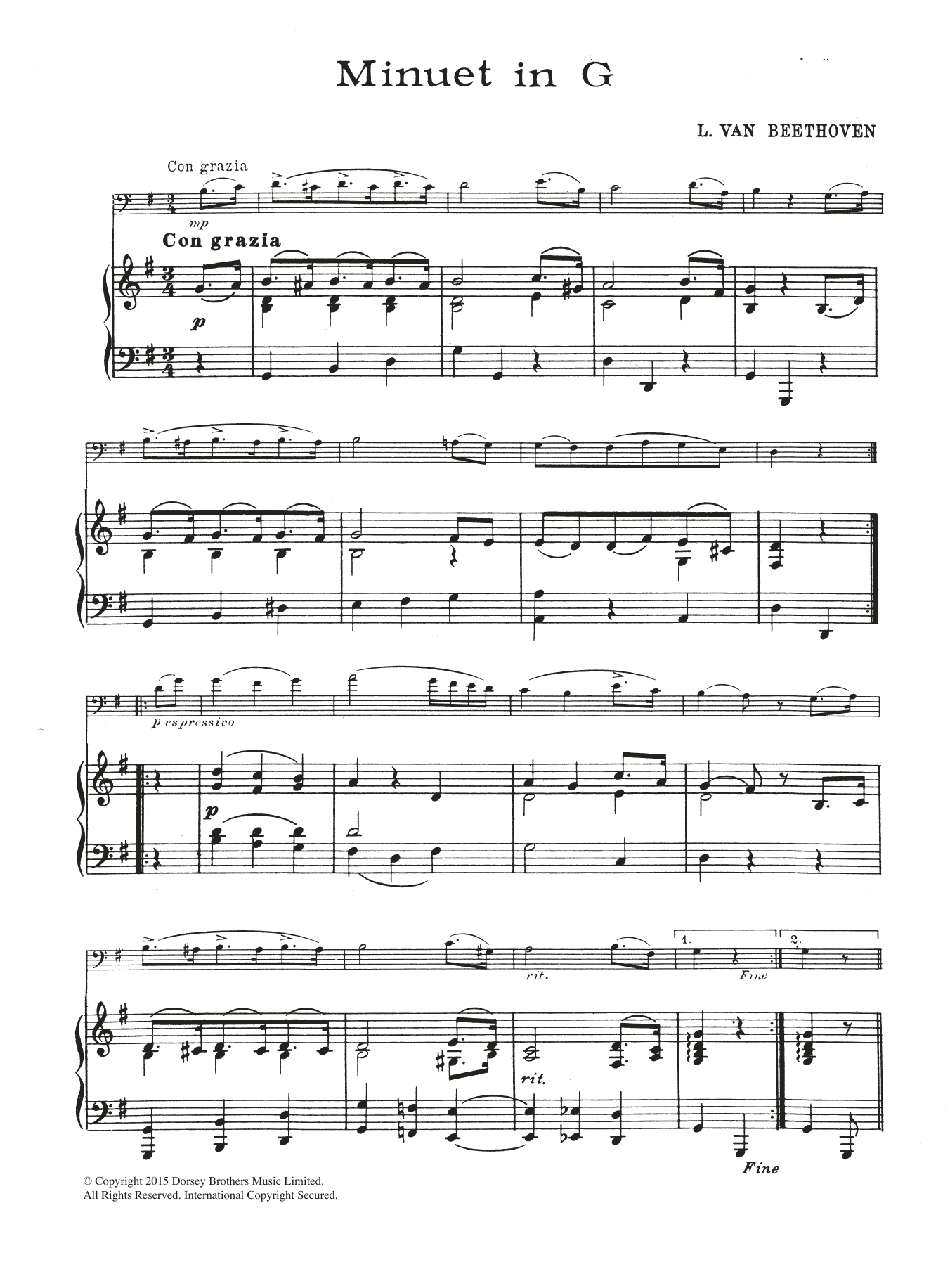 Ludwig van Beethoven Minuet In G sheet music notes and chords. Download Printable PDF.