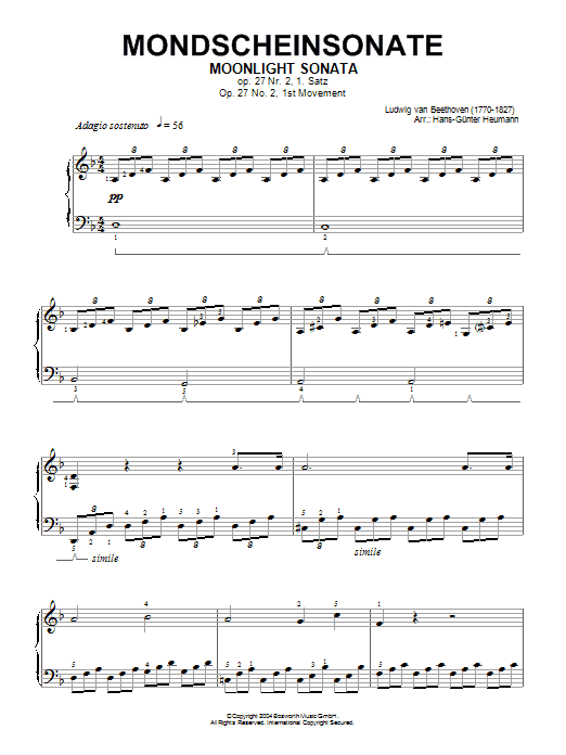 Ludwig van Beethoven Moonlight Sonata sheet music notes and chords. Download Printable PDF.