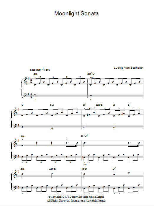 Ludwig van Beethoven Moonlight Sonata (Mondscheinsonate), First Movement, Op.27, No.2 sheet music notes and chords. Download Printable PDF.