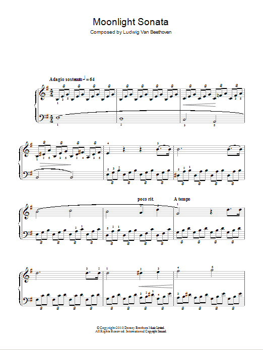 Ludwig van Beethoven Moonlight Sonata (Mondscheinsonate), First Movement, Op.27, No.2 sheet music notes and chords. Download Printable PDF.