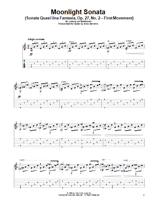 Elias Barreiro Moonlight Sonata (Sonata Quasi Una Fantasia, Op. 27, No. 2 - First Movement) sheet music notes and chords. Download Printable PDF.