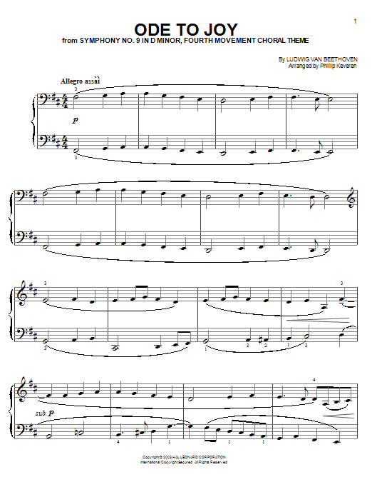 Learn to play Ludwig van Beethoven Ode To Joy sheet music for Easy Piano in minutes. Price: 6.9900$ Ludwig van Beethoven Ode To Joy sheet music notes and chords arranged for Easy Piano