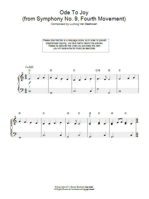 Ludwig van Beethoven Ode To Joy from Symphony No. 9, Fourth Movement sheet music notes and chords. Download Printable PDF.