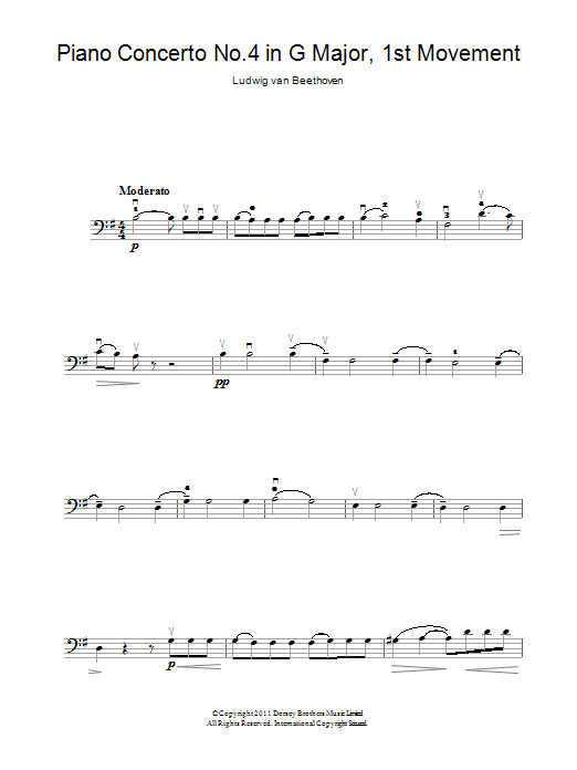 Ludwig van Beethoven Piano Concerto No.4 In G Major, First Movement sheet music notes and chords arranged for Cello Solo