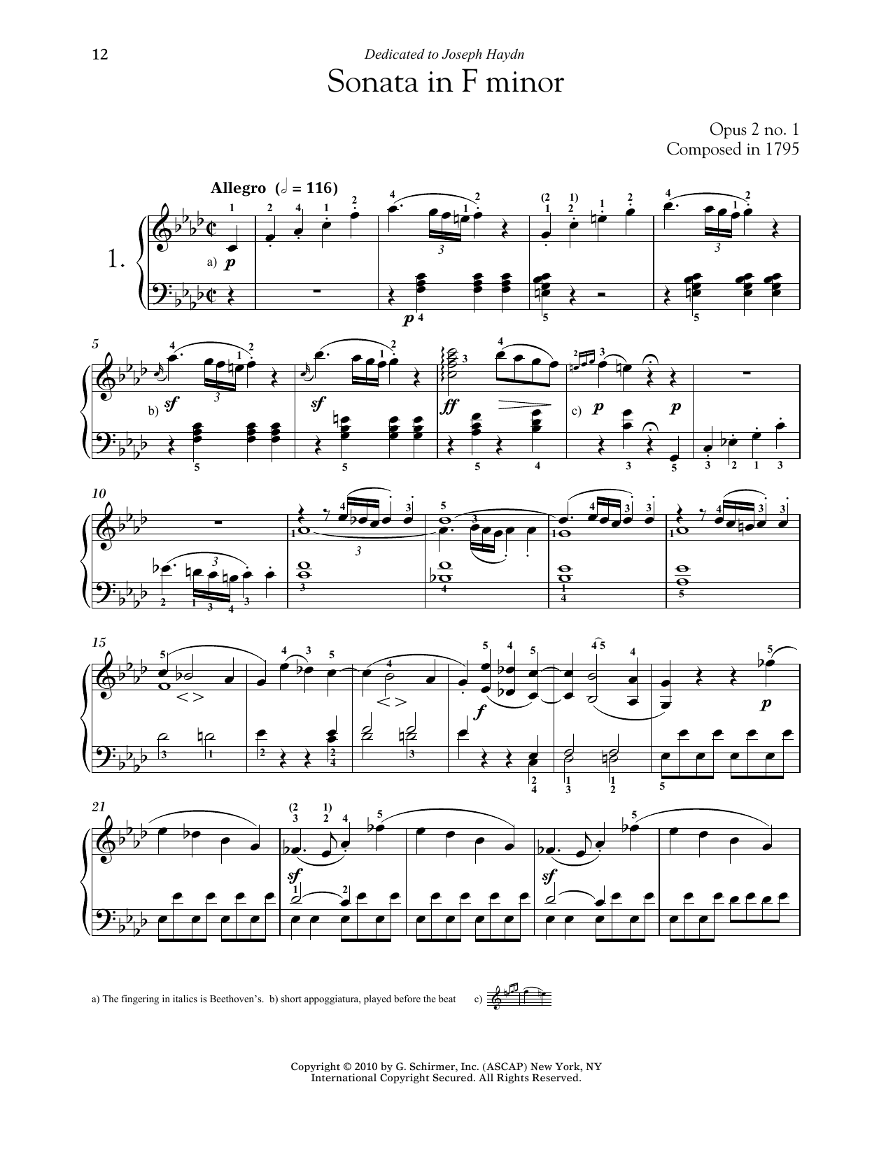 Ludwig van Beethoven Piano Sonata No. 1 In F Minor, Op. 2, No. 1 sheet music notes and chords. Download Printable PDF.