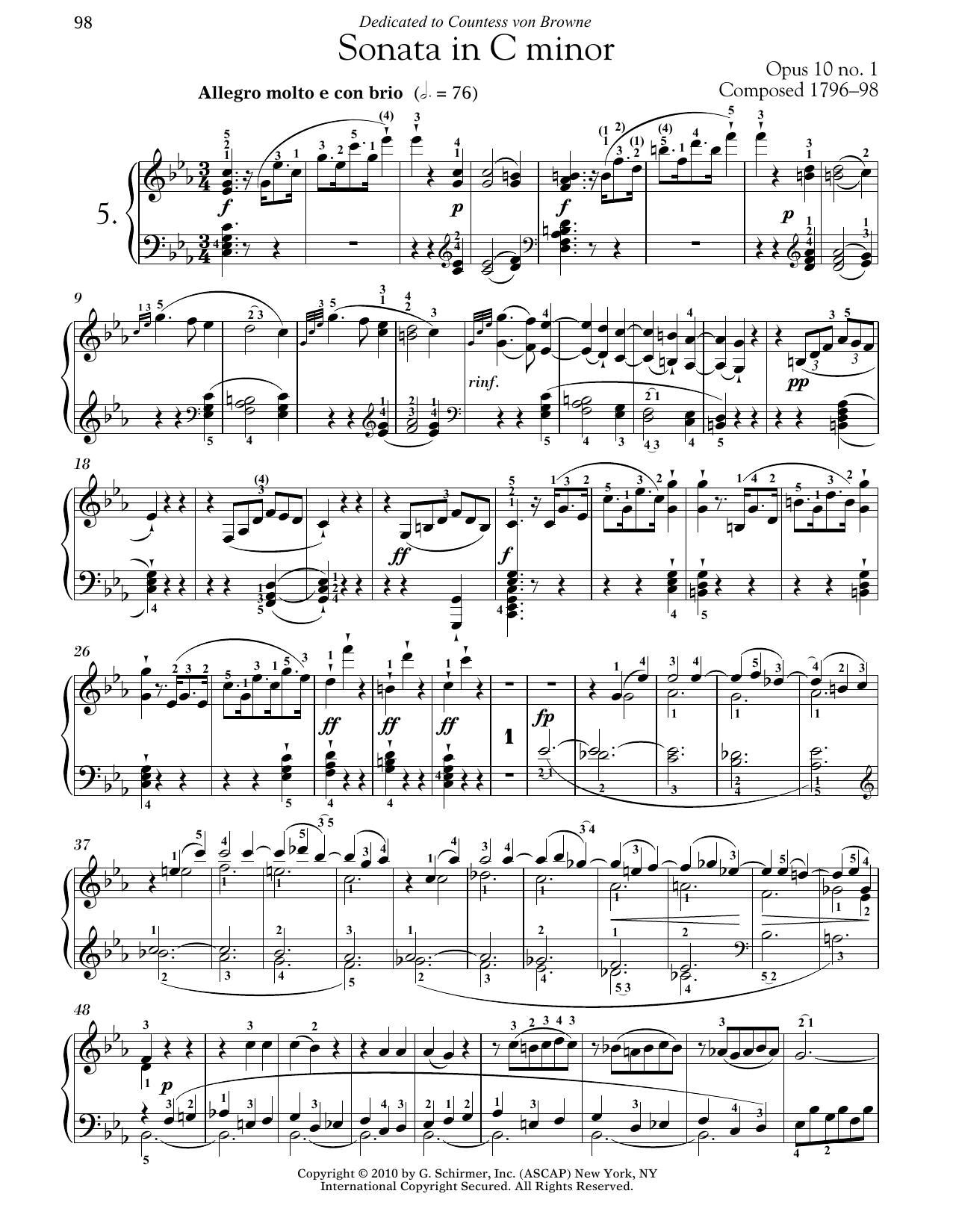 Ludwig van Beethoven Piano Sonata No. 5 In C Minor, Op. 10, No. 1 sheet music notes and chords. Download Printable PDF.