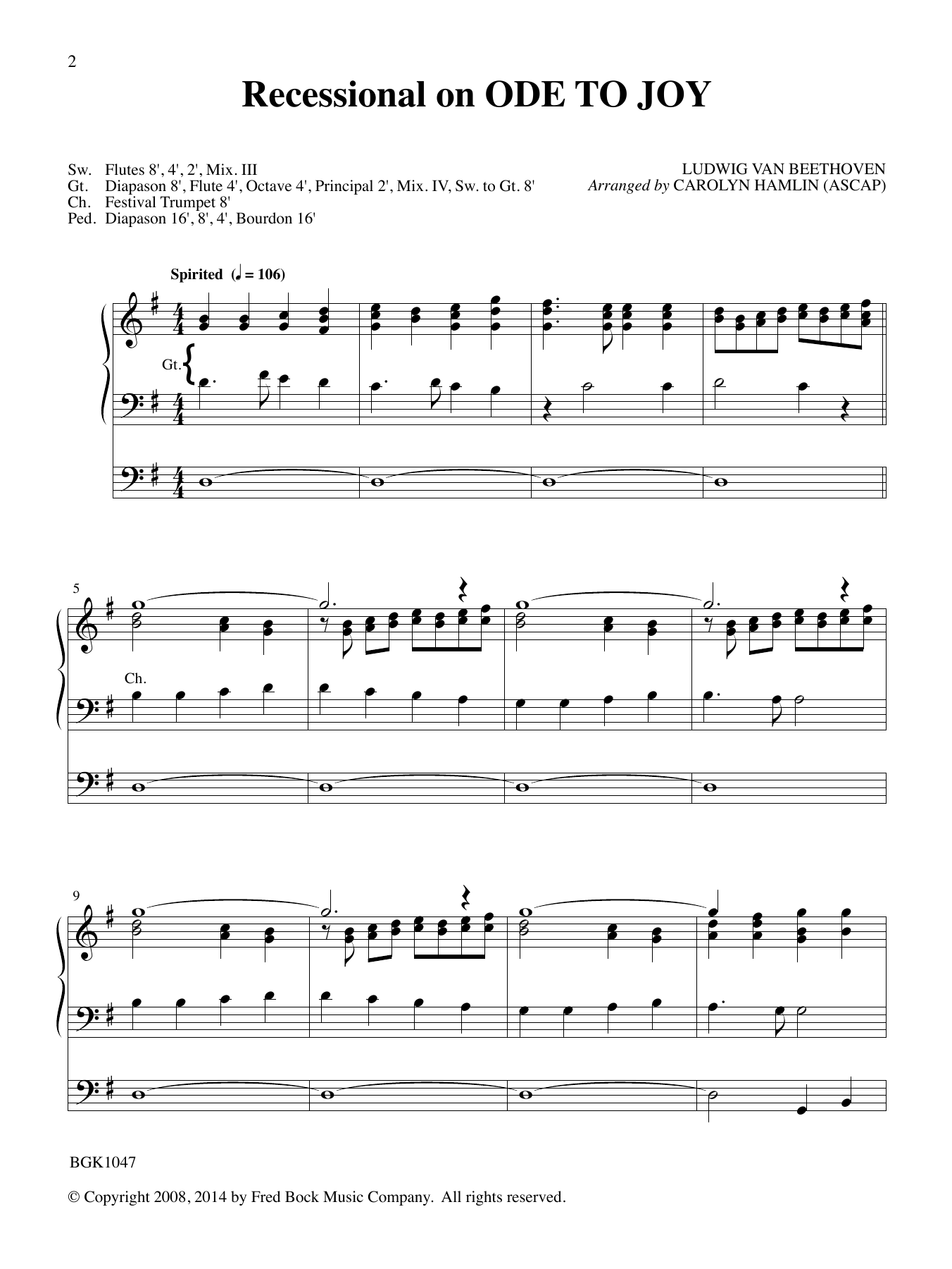 Ludwig van Beethoven Recessional On Ode To Joy (arr. Carolyn Hamlin) sheet music notes and chords. Download Printable PDF.