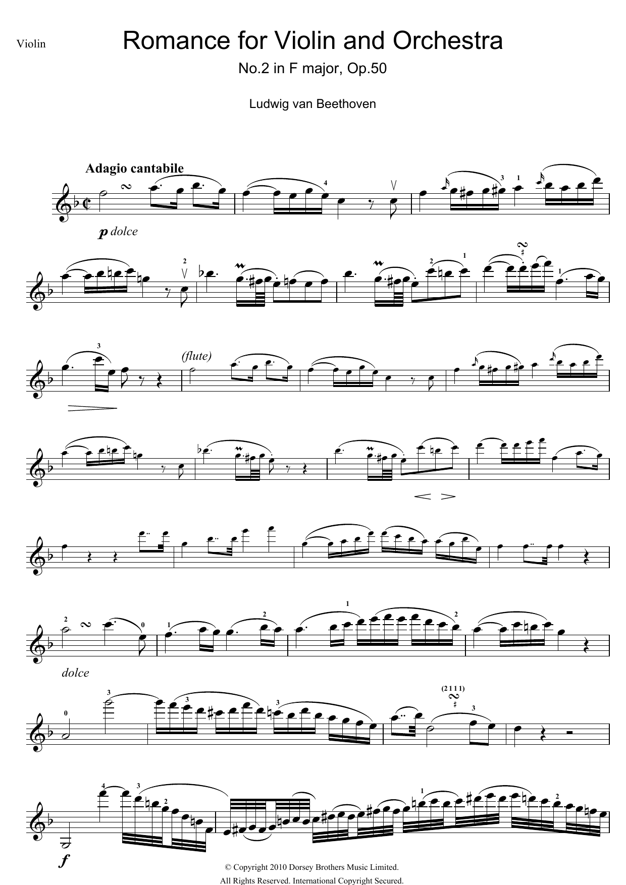 Ludwig van Beethoven Romance For Violin And Orchestra, No.2 In F Major, Op.50 sheet music notes and chords. Download Printable PDF.