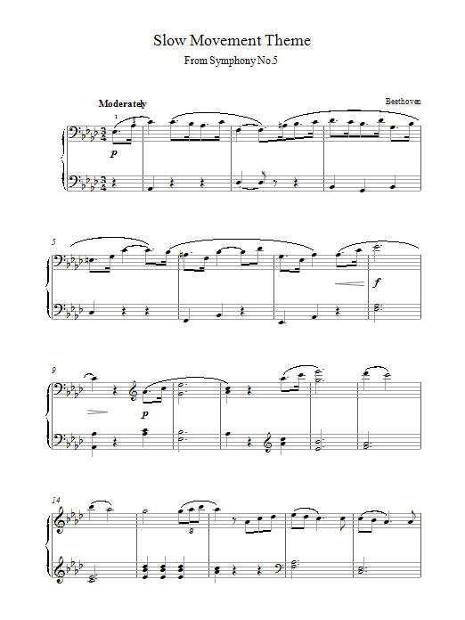 Ludwig van Beethoven Symphony No.5, Slow Movement Theme sheet music notes and chords arranged for Piano Solo