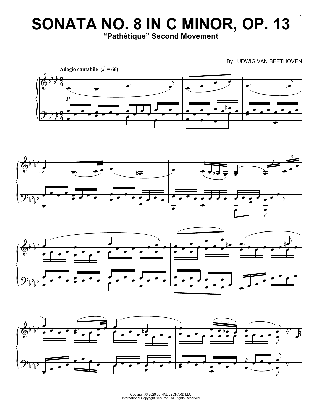 Ludwig van Beethoven Sonata In C Minor, Op. 13 'Pathetique' (2nd Movement) sheet music notes and chords. Download Printable PDF.