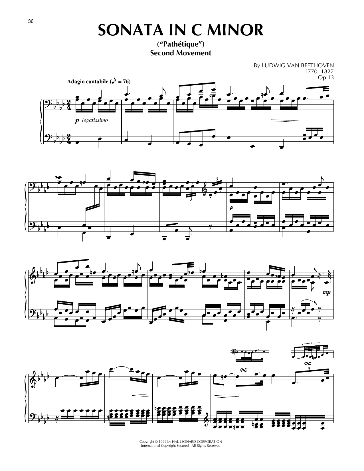 Ludwig van Beethoven Sonata In C Minor, Op. 13 'Pathetique' (2nd Movement Theme) sheet music notes and chords. Download Printable PDF.