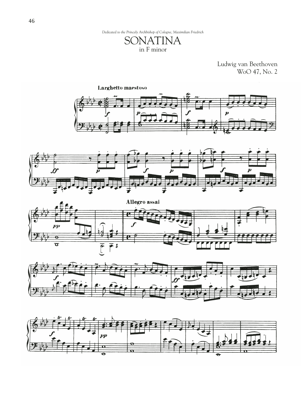 Learn to play Ludwig van Beethoven Sonata In F Minor, WoO 47, No. 2 sheet music for Piano Solo in minutes. Price: 7.8900$ Ludwig van Beethoven Sonata In F Minor, WoO 47, No. 2 sheet music notes and chords arranged for Piano Solo