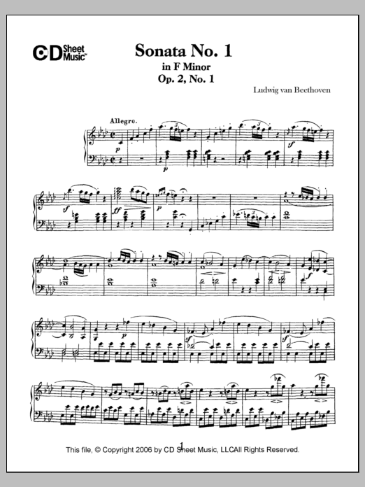 Ludwig van Beethoven Sonata No. 1 In F Minor, Op. 2, No. 1 sheet music notes and chords. Download Printable PDF.