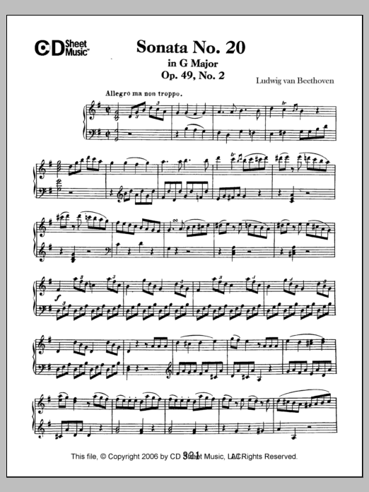 Learn to play Ludwig van Beethoven Sonata No. 20 In G Major, Op. 49, No. 2 sheet music for Piano Solo in minutes. Price: 6.9900$ Ludwig van Beethoven Sonata No. 20 In G Major, Op. 49, No. 2 sheet music notes and chords arranged for Piano Solo