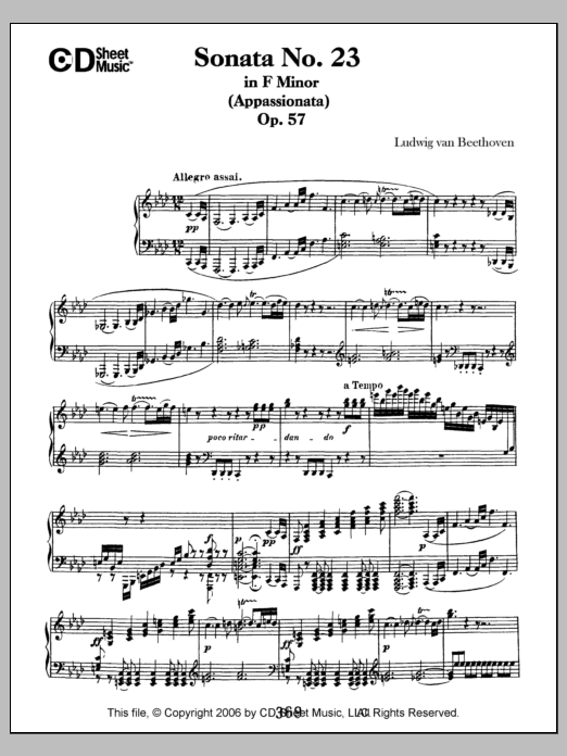 Learn to play Ludwig van Beethoven Sonata No. 23 In F Minor (appassionata), Op. 57 sheet music for Piano Solo in minutes. Price: 6.9900$ Ludwig van Beethoven Sonata No. 23 In F Minor (appassionata), Op. 57 sheet music notes and chords arranged for Piano Solo