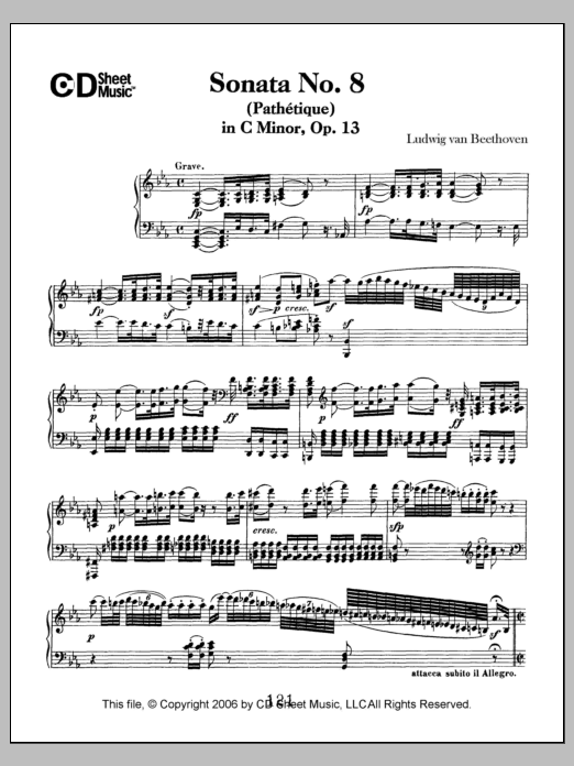 Learn to play Ludwig van Beethoven Sonata No. 8 In C Minor (pathetique), Op. 13 sheet music for Piano Solo in minutes. Price: 6.9900$ Ludwig van Beethoven Sonata No. 8 In C Minor (pathetique), Op. 13 sheet music notes and chords arranged for Piano Solo