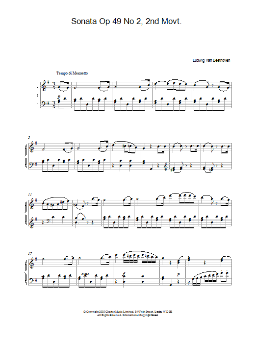 Learn to play Ludwig van Beethoven Sonata Op. 49 No. 2, 2nd Movement sheet music for Piano Solo in minutes. Price: 7.8900$ Ludwig van Beethoven Sonata Op. 49 No. 2, 2nd Movement sheet music notes and chords arranged for Piano Solo